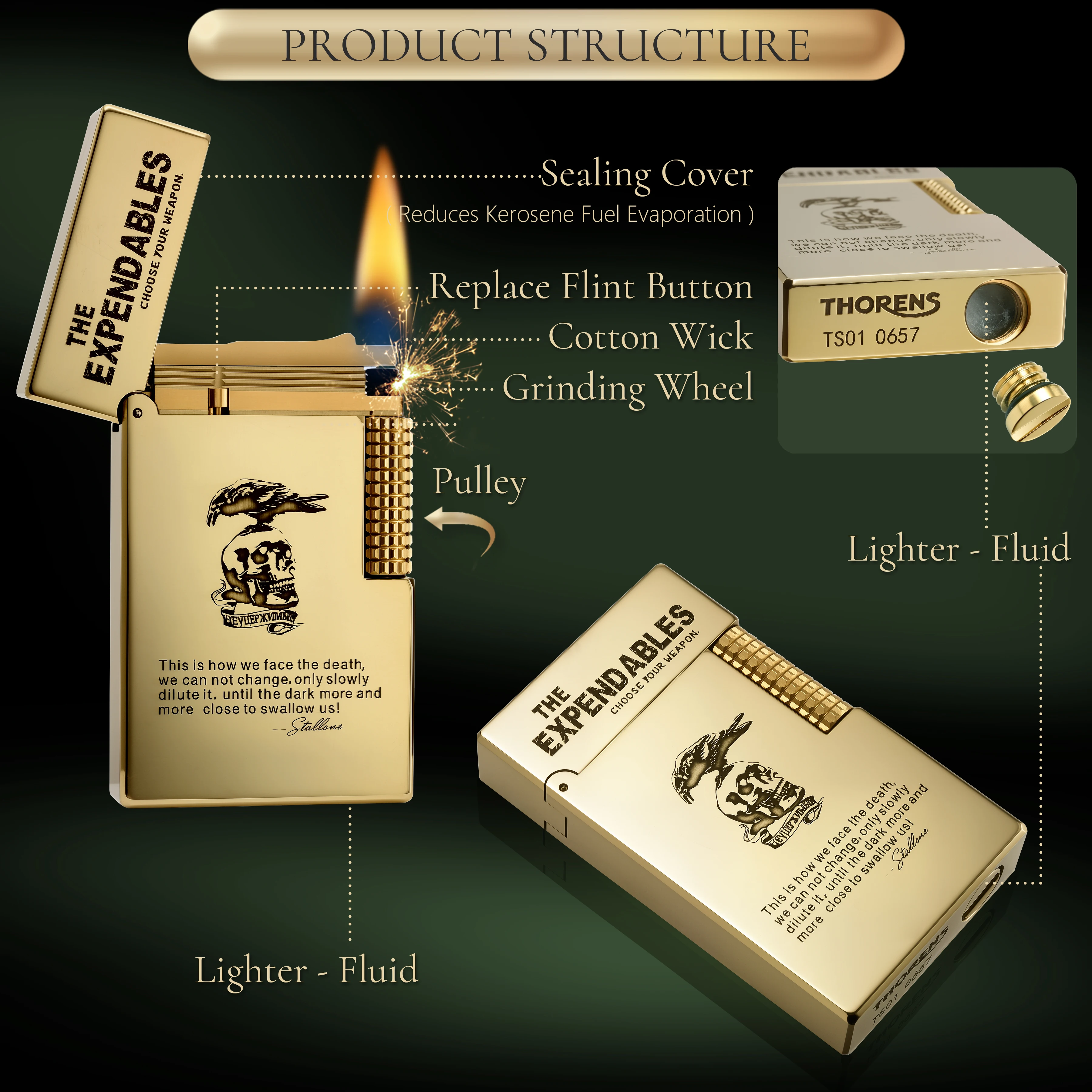 New THORENS high end Dupont Bright Sound kerosene Lighter With Stone And Wheel cigarette Tools For Father's Gift luxurious