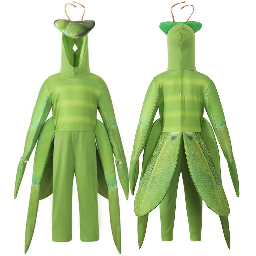 Kids Praying Mantis Costume Children's Insect Jumpsuit with Hooded Hat Halloween Party Dress Up Outfit Clohting Set