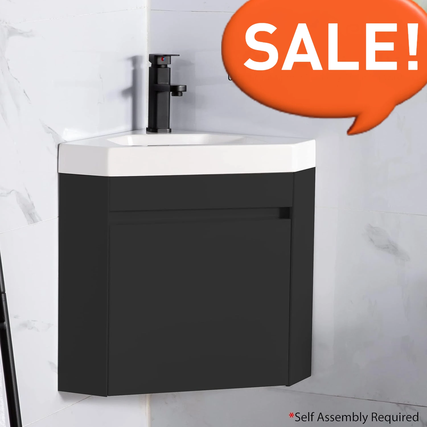 22" Corner Bathroom Vanity Sink Combo for Small Space Wall Mounted Floating Cabinet with White Resin Sink & Matte Black Faucet 3