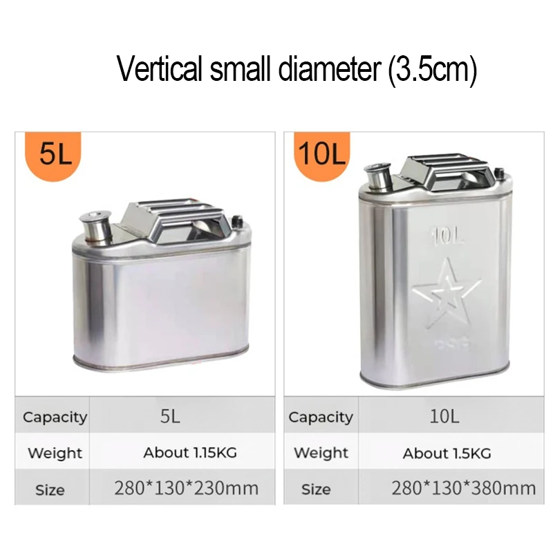 201 Stainless Steel Fuel Tank 5L 10L Petrol Storage Oil Jerrycan Gas Can Car Truck Motorcycle Car Fuel-jugs Oil Pipe