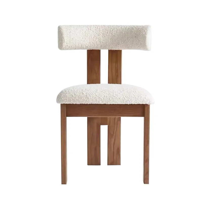 

Wabi-sabi medieval solid wood dining chair simple home lamb velvet dressing chair designer homestay leisure chair wholesale