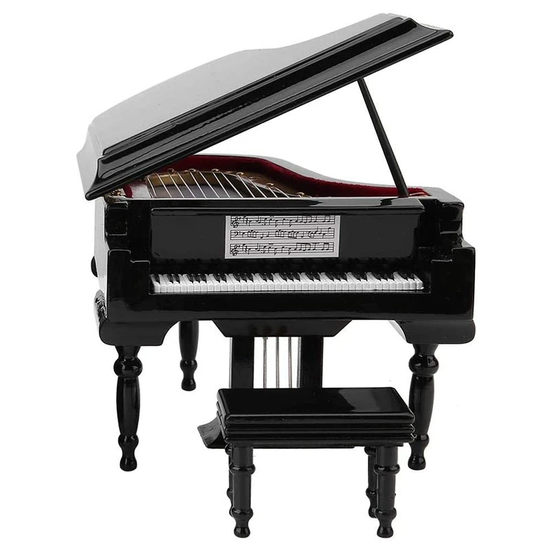 

Миниатюрный комплект моделей фортепиано, музыкальный инструмент с стулом, для украшения дома и офиса (черный, без музыки), маленький