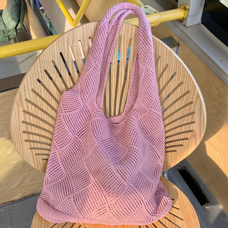 Casual Hollow Knitted Women Shoulder Bags Large Capacity Tote Bag Simple Summer Beach Bag Big Shopper Purses for Vacation 2024