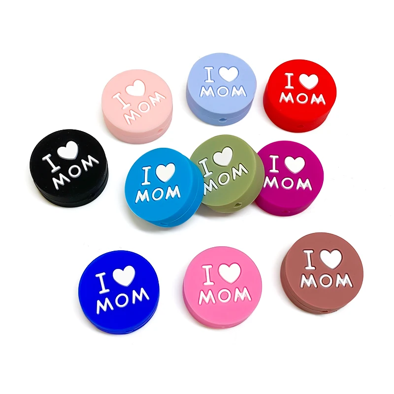 10pcs Silicone Love MOM Beads Kids Teething Toddler Toys Food Grade Silicone Teethers DIY Pacifier Toy Accessories Teething Toys Teething Beads Baby Silicone Accessories