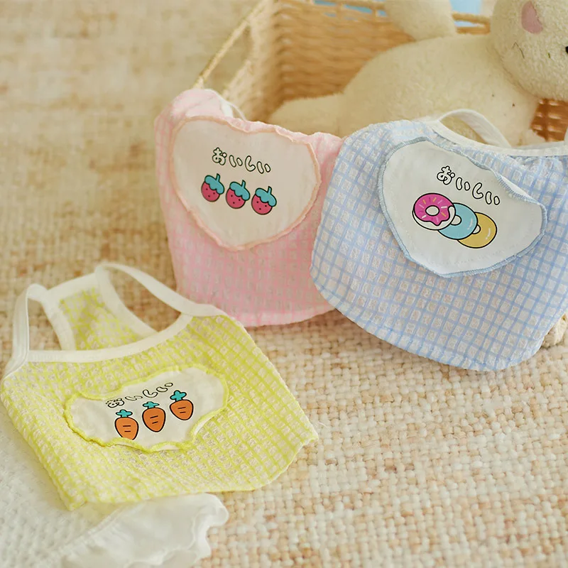 

Cute Donut Dog Clothes Puppy Summer Suspender Pet Plaid Shirt Teddy Breathable Mesh Vest Soft Two-legged Clothes
