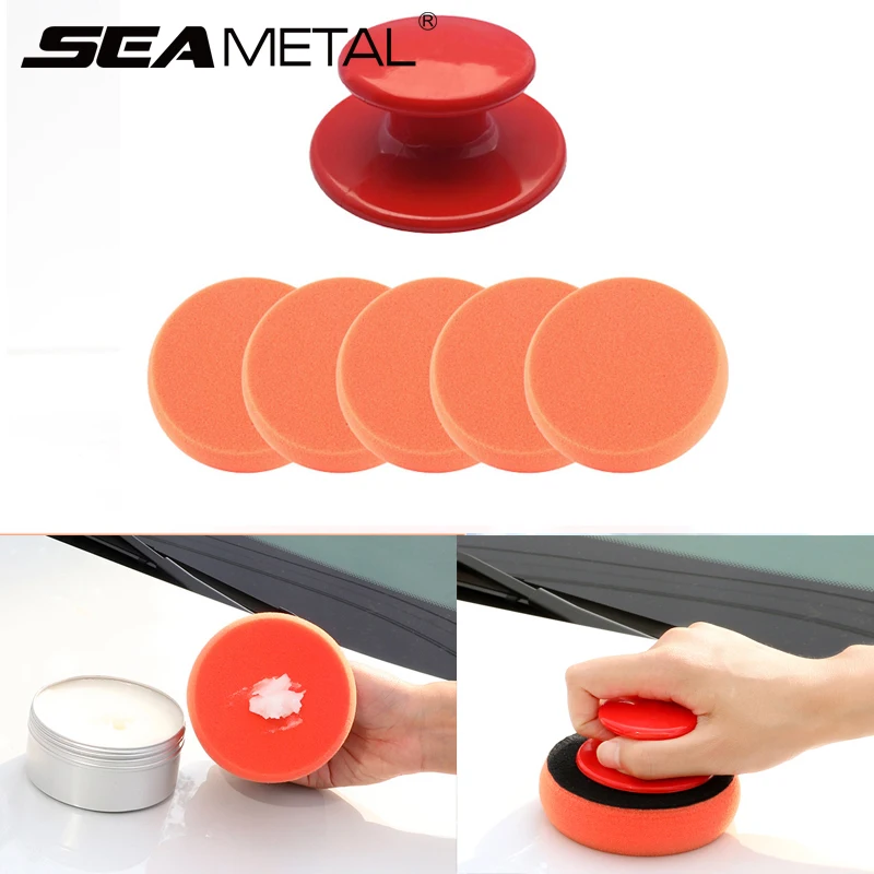 6pcs/Set Car Wash Wax Polish Pad with Handle Car Waxing Multi-Functional Use Cleaning Sponge for Polishing