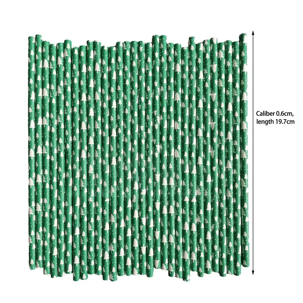 100Pcs Christmas Straws Festive Print Disposable Paper Drinking Straws Biodegradable Paper Christmas for New Year Party