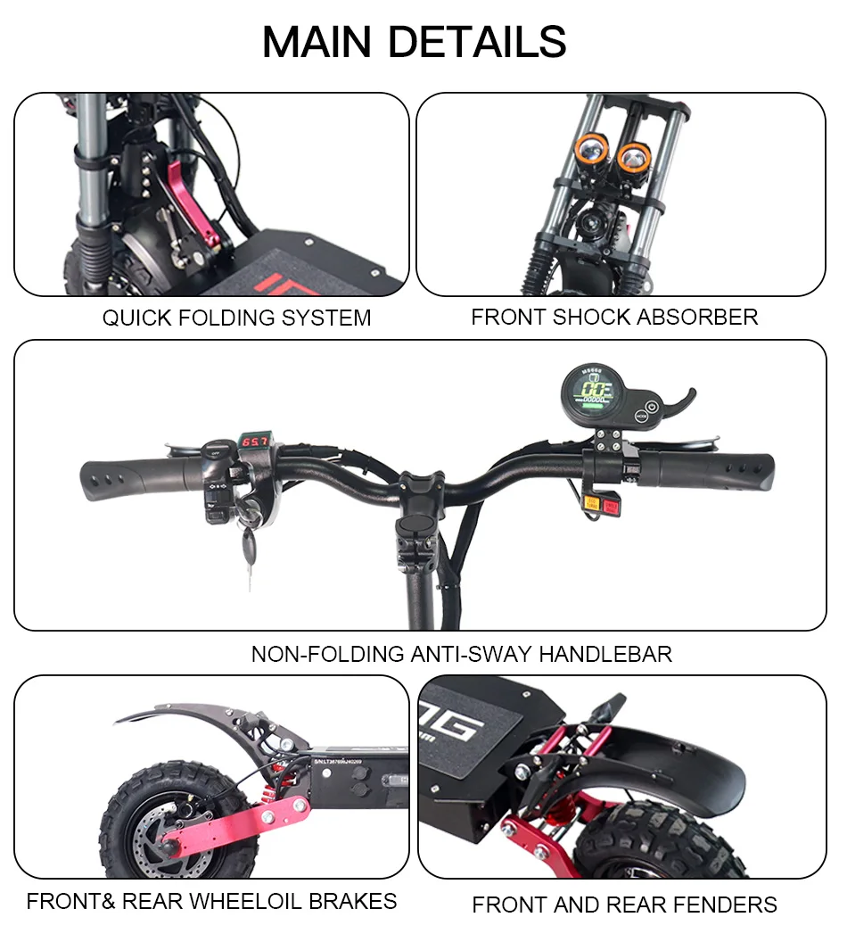 Electric Scooter 85KM/H Max Speed Adult Electric Scooter 5600W Dual Motor Foldable 11 Inch Off Road Tire Trotinette &Eacute;lectrique