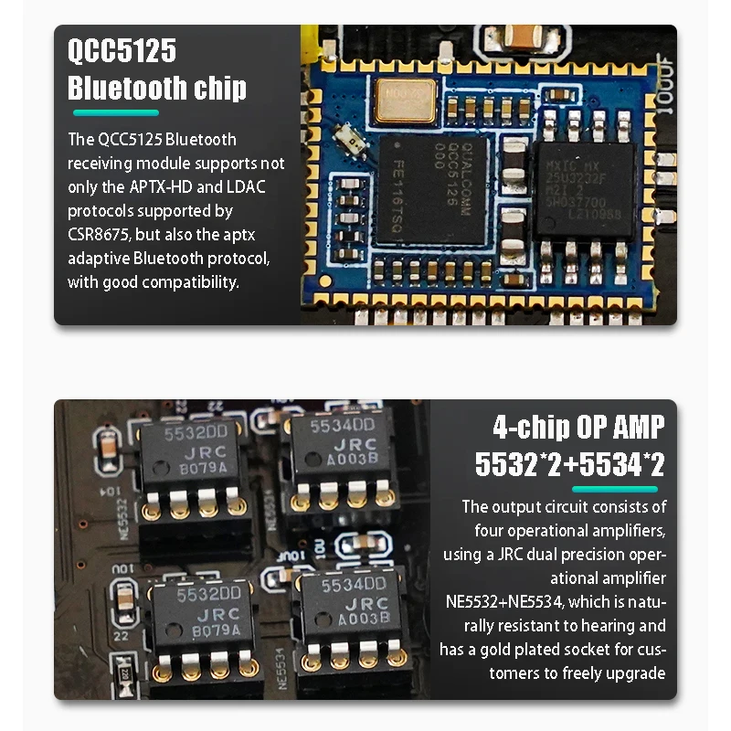 Placa Decodificadora de Som Es9038q2m Hifi Dac Qcc5125 Bluetooth 5.1 Aptx-hd Ldac Decodificador de Som Jrc5534dd Decodificação do Receptor 192k 24bit - Image 4