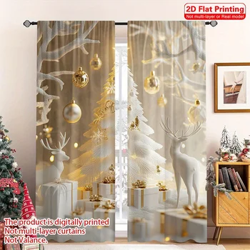 Gold Christmas Wonderland Curtain Set 1