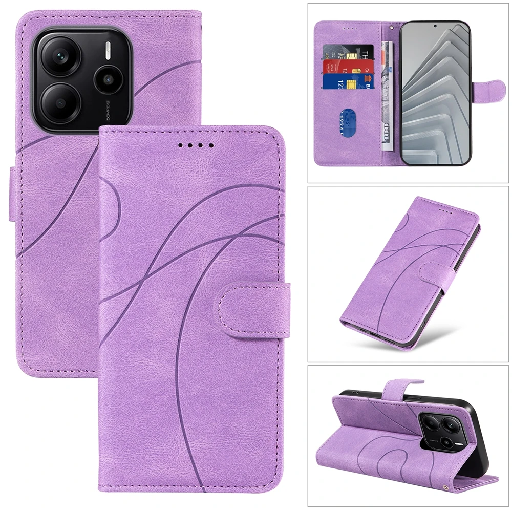 Magnetic Leather Wallet Flip Case with Curve Line Shockproof Design