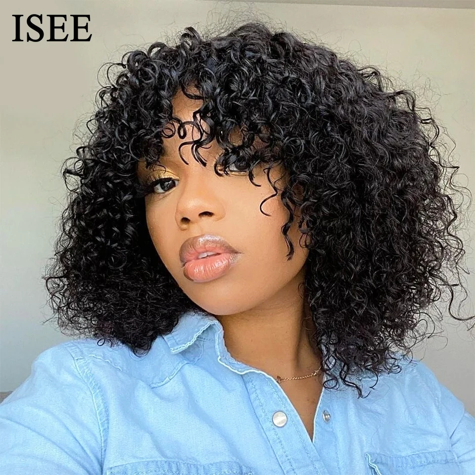 Isee Hair Wig With Bangs 180 Glueless Curly Wig With Bangs For Women