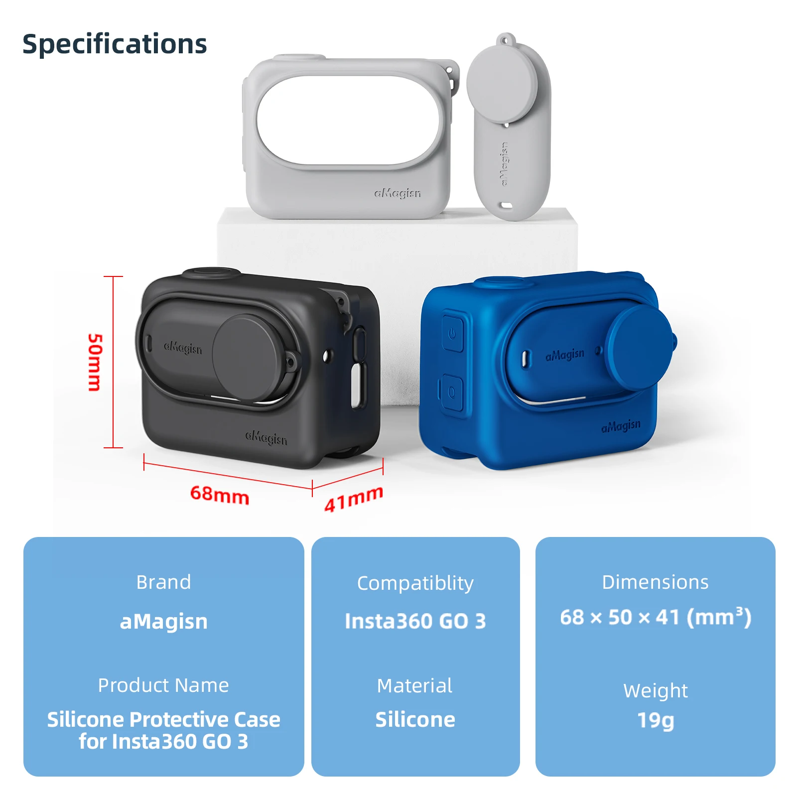 Silicone Case para Insta360 Go 3 Action Camera, Capa Protetora Com Lente, Película De Proteção, Acessórios