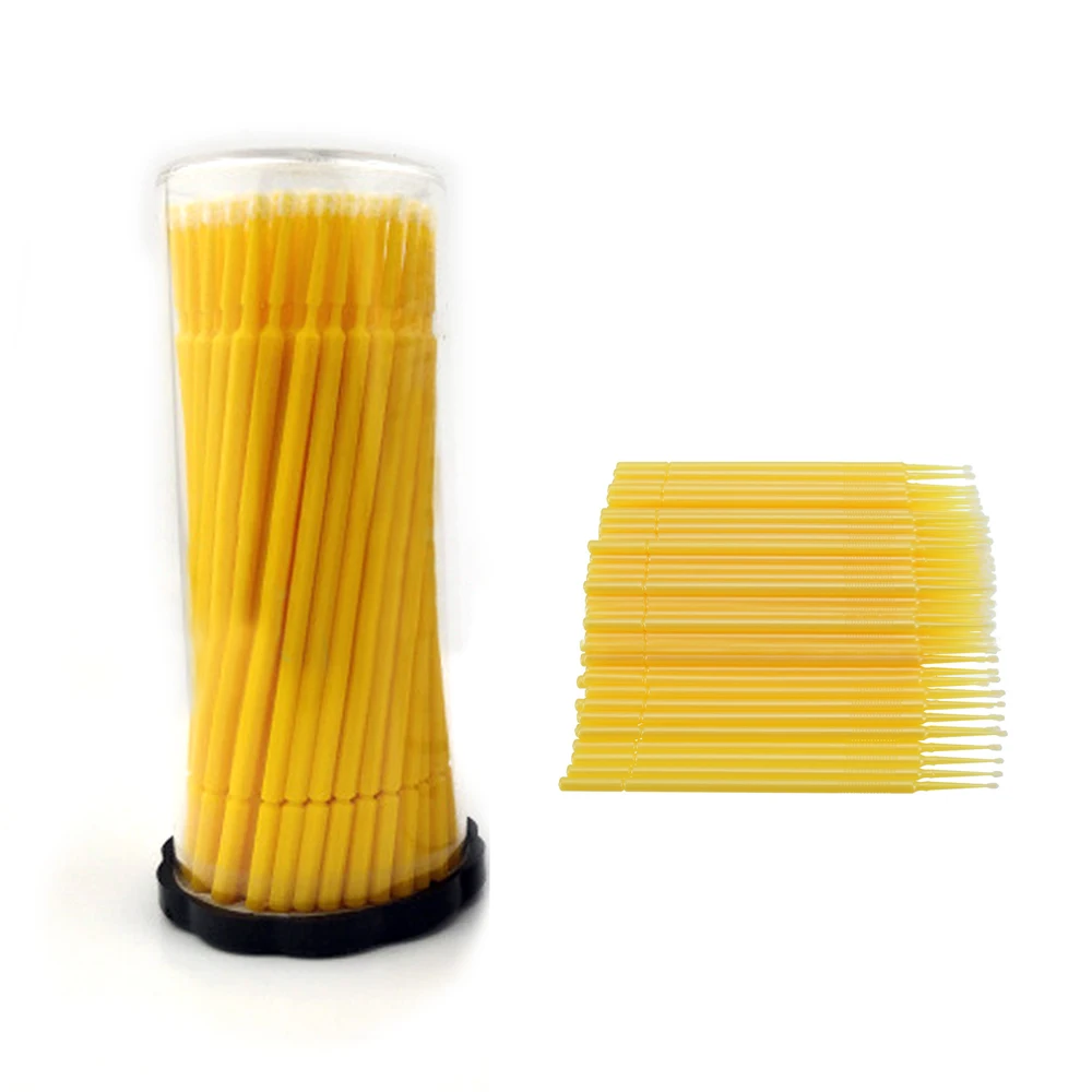 100pcs 터치 페인트 마이크로 브러시 대형 2MM/소형 1MM 팁-노란색 플라스틱 마이크로 애플리케이터 100mm 자동차 청소 도구