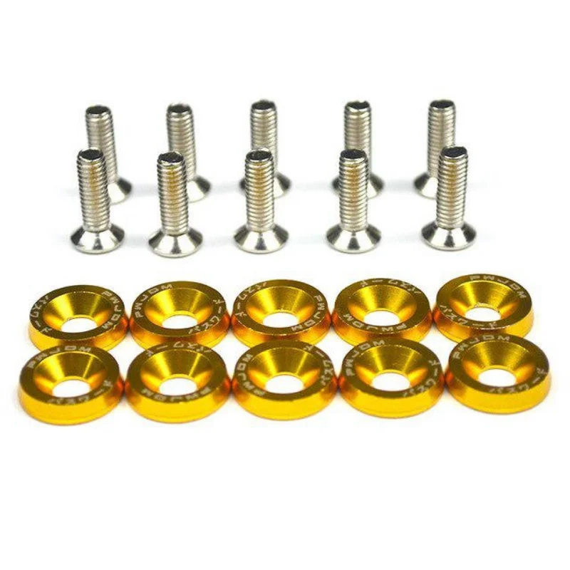Auto fasteners 10pcs/set Car Modified Hex Fasteners Fender Washer Bumper Engine Concave Screws Aluminum Fender Washers and M6 Bolt