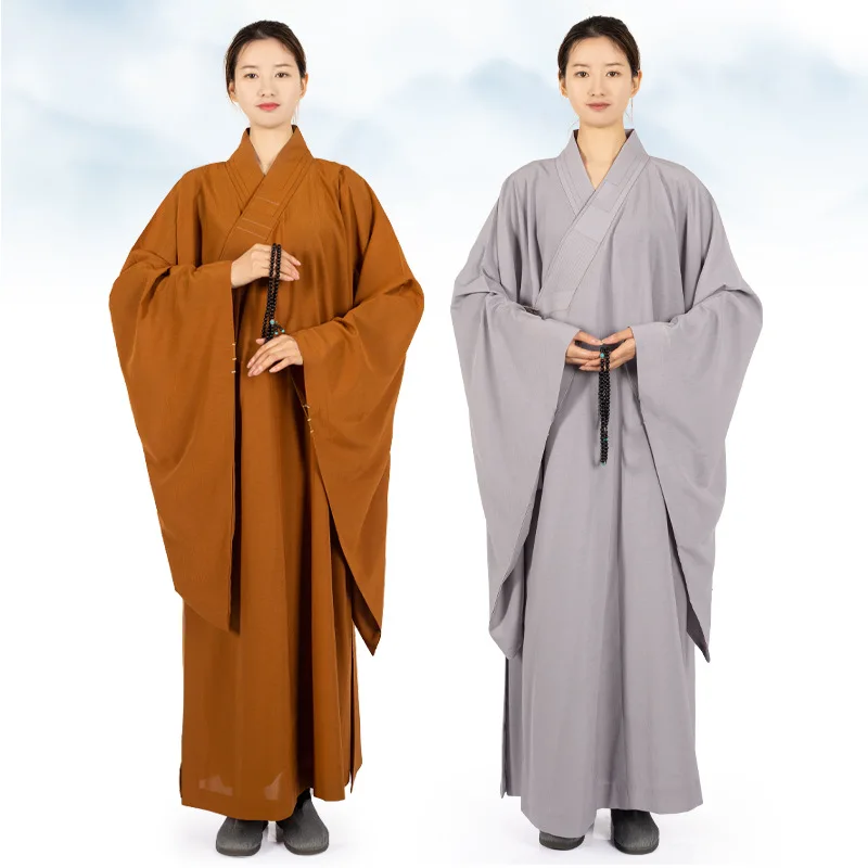 Buddhist Clothing Chinese Traditional Suit Traditional Chinese Robe Linen Monks Long Gown for Buddhism Adults Meditation