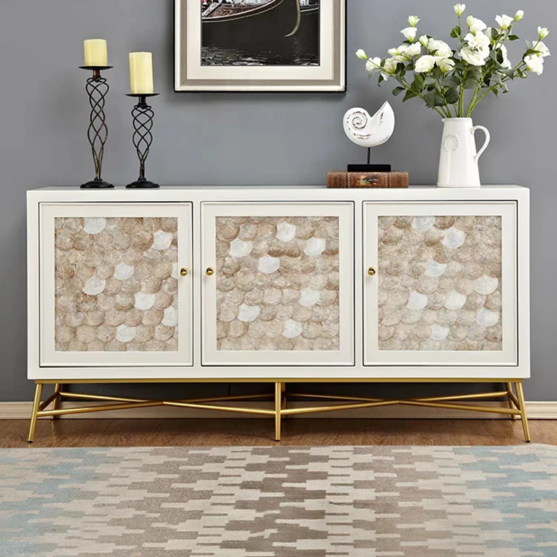 

American Light Luxury Dining Sideboard Shell Decorated Wood Cabinet TV Table Console Table Coffee Table Bedside Table Furniture