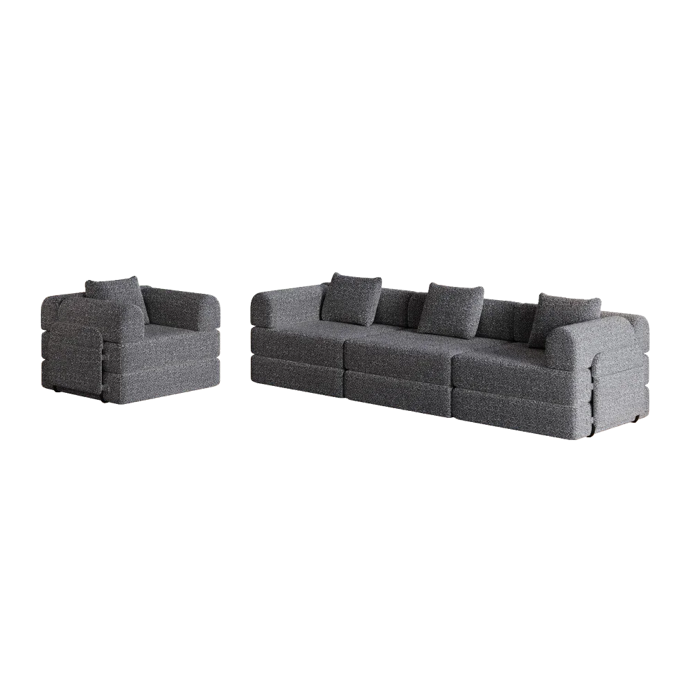 2-in-1 Chenille-Schlafsofa | mit Aufbewahrungsfach für Armlehnen, drei Metallrahmen und mehreren Konfigurationsoptionen, Wohnmöbel – Detail 37