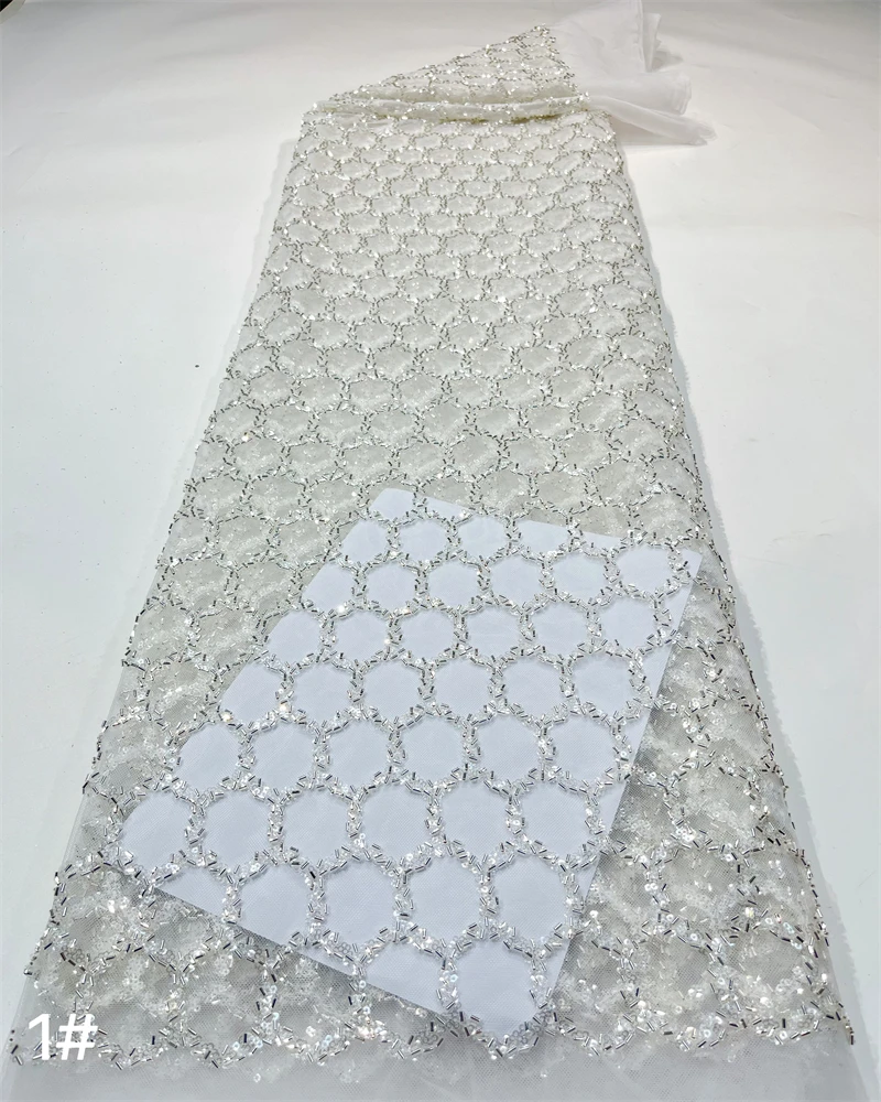 

2023 Luxury French Sequins tube Beaded Lace Fabric High Quality African Net Lace Fabrics For Evening Party Dresses