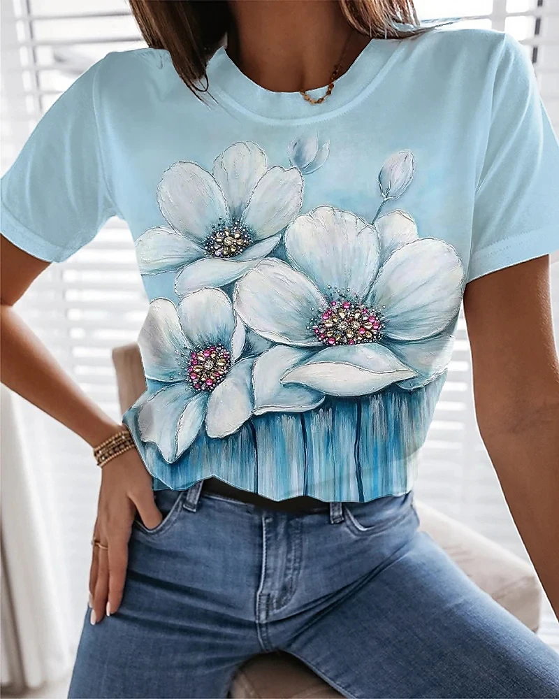 2023 Women's Tshirt 3d Floral Graphic Tshirt Oversized Silhouette T