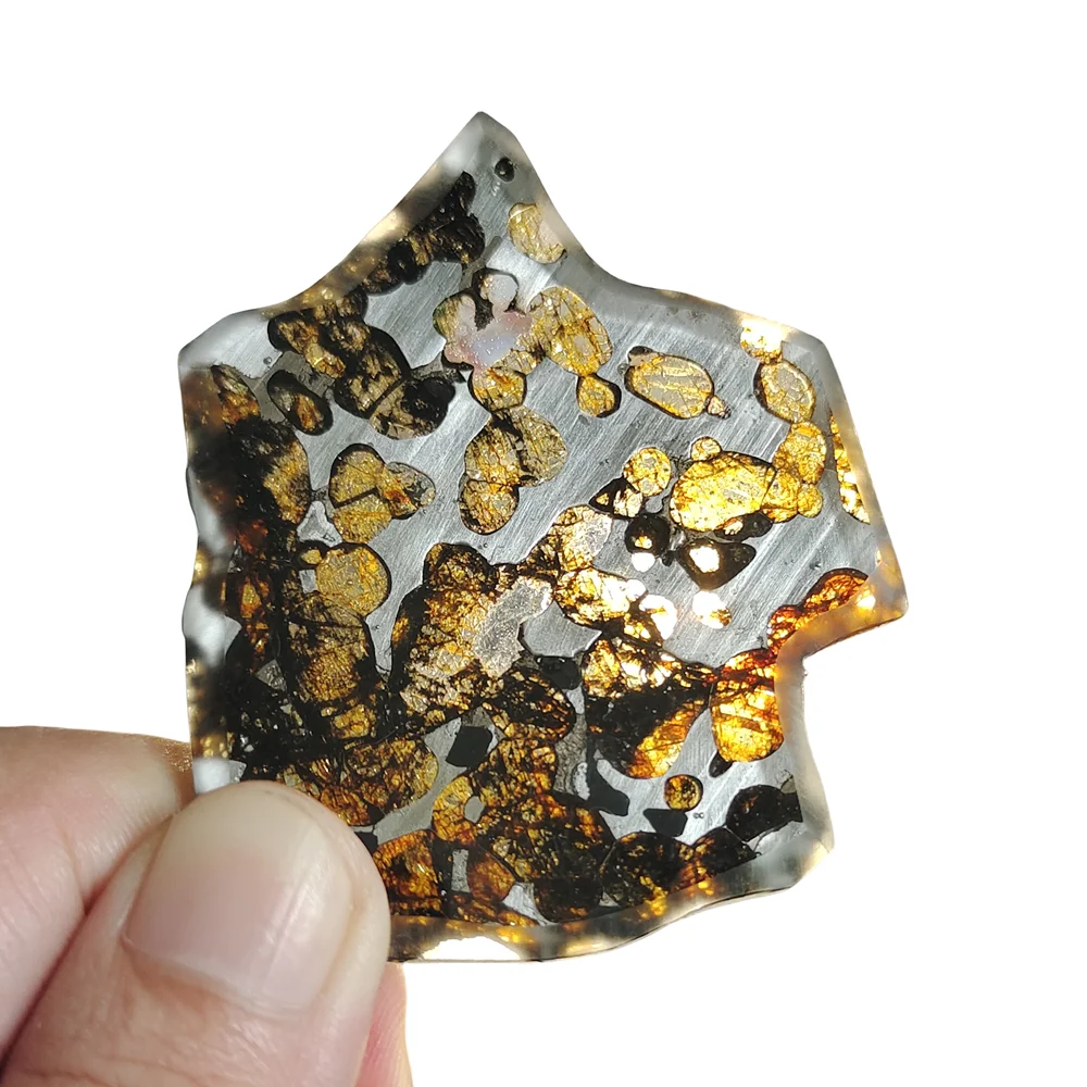 Фото 23,3 г, ломтики оливкового метеорита Seymchan Pallasite, натуральный материал метеорита, коллекция нарезанных ломтиков-CA98 №4