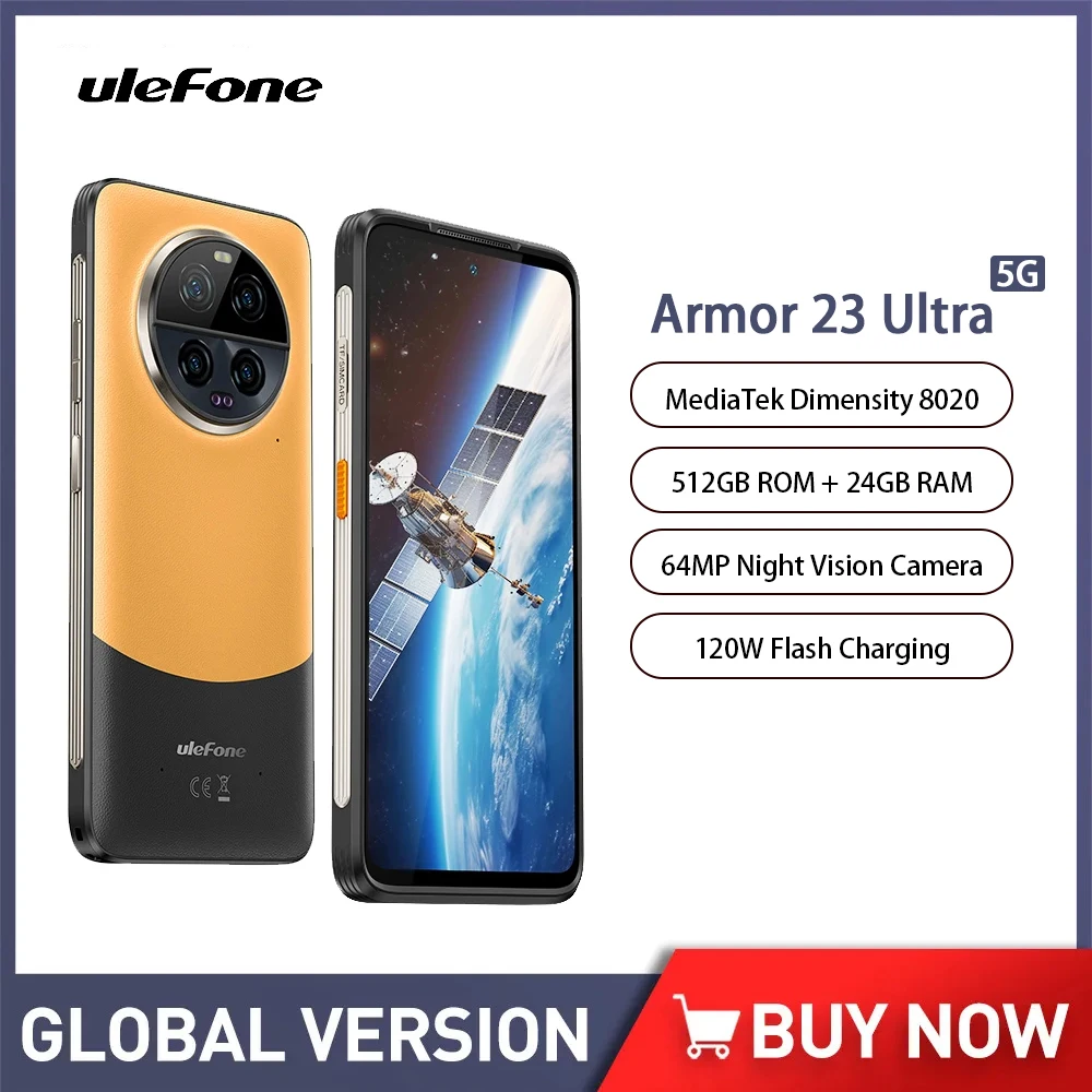 Ulefone Armor 23 Ultra 5G Rugged Phone 24Gb + 512Gb Messaggio Satellitare 55W Ricarica Wireless 64Mp Night Camera 6.78 "Cellulare Nfc