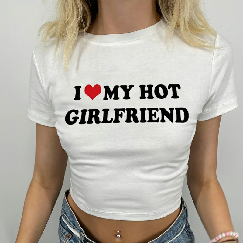 

Y2k гранж я люблю сердце моя горячая девушка футболка укороченные топы женские сексуальные Детские футболки с буквенным принтом повседневные футболки уличная одежда