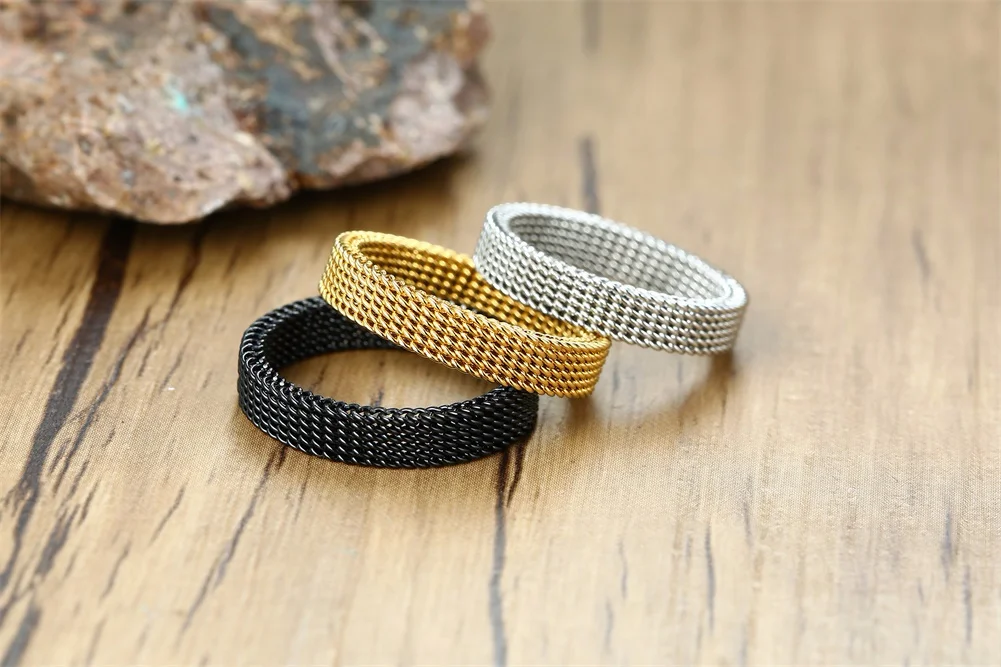 MODERTES HERREN-RING-Netzband aus Edelstahlgeflecht für Herren und Damen – Detail 7