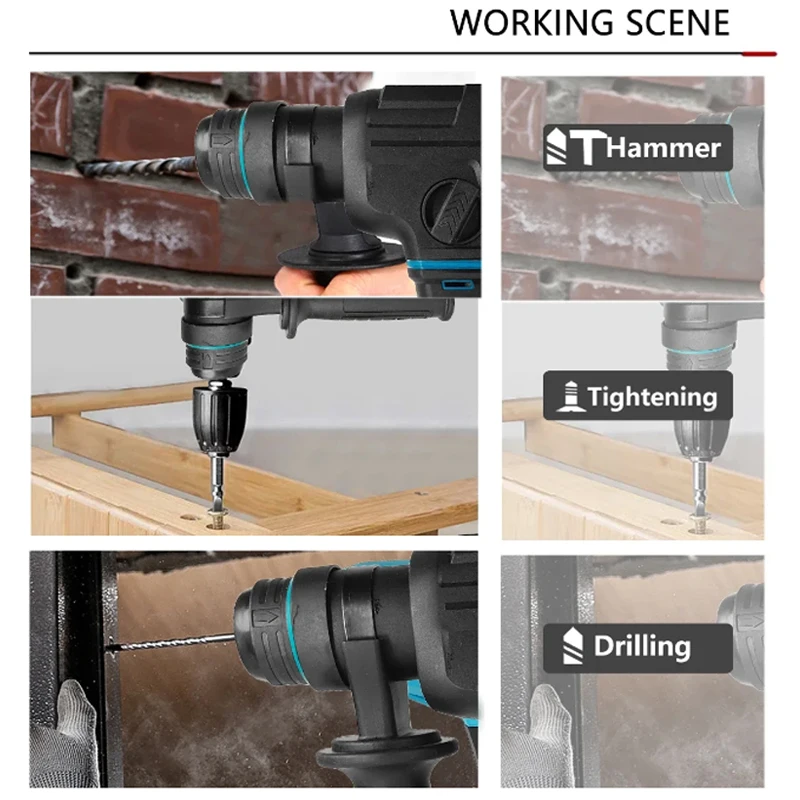 Electric Goddess Brushless Impact Hammer 21V Cordless Hammer Drill Function Multifunctional Steel Concrete Wood For Makita 18V electric hammer drill