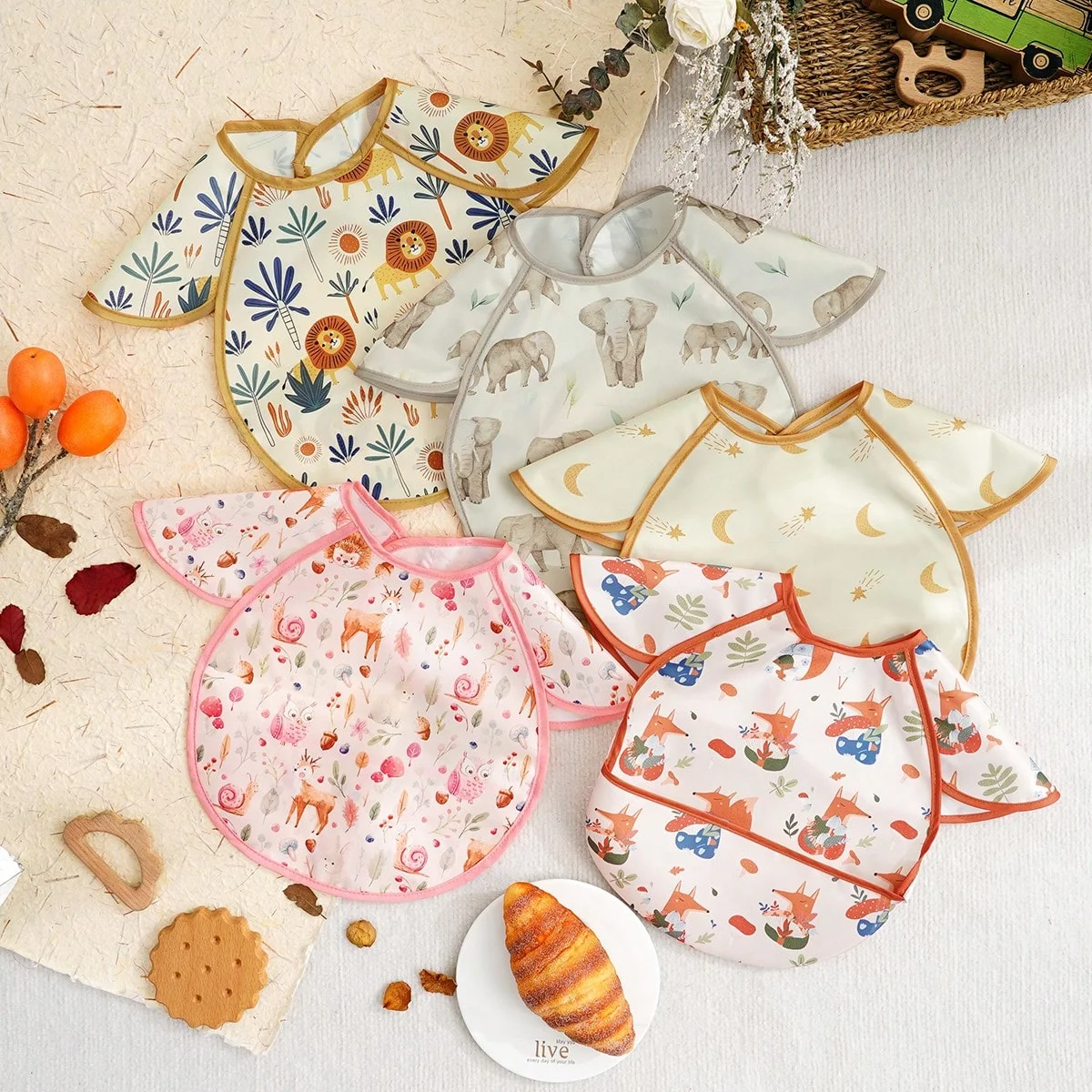 1Pc Mess Proof Baby Bib - Flip Pocket Waterproof Baby Apron - Great Travel Bib for Baby Eating - Baby Food Bibs