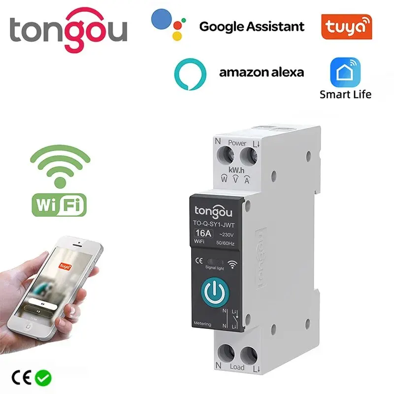 투야 와이파이 스마트 회로 차단기, 스마트 홈 무선 리모컨 와이파이 스위치, 1P 63A DIN 레일, 앱 TONGOU 무료 ..