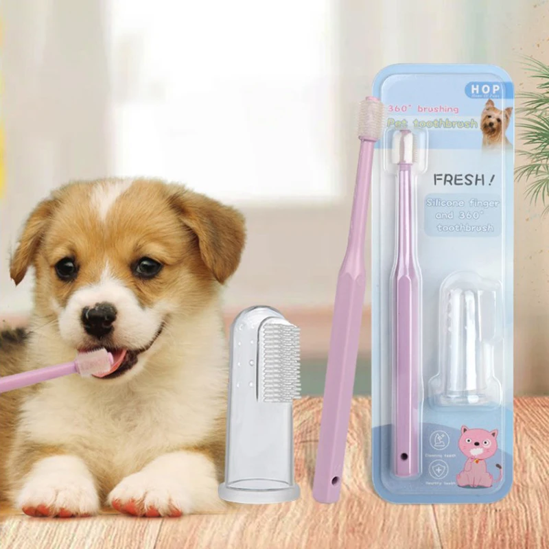 

Pet Cleaning Supplies Cat Dog Toothbrush 360 Degree Mouth and Teeth Washing Tools Finger Fingertip Toothbrush Suit