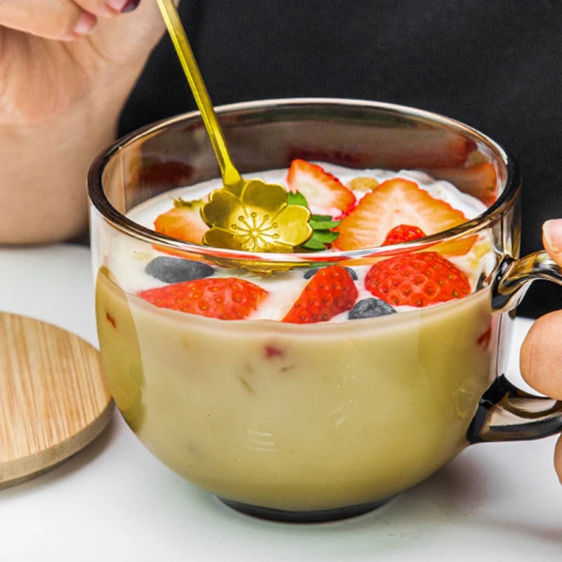 Heat Resistant Glass Water Cup Breakfast Oatmeal Milk Coffee Cup Brown Household Large Capacity Water with Handle