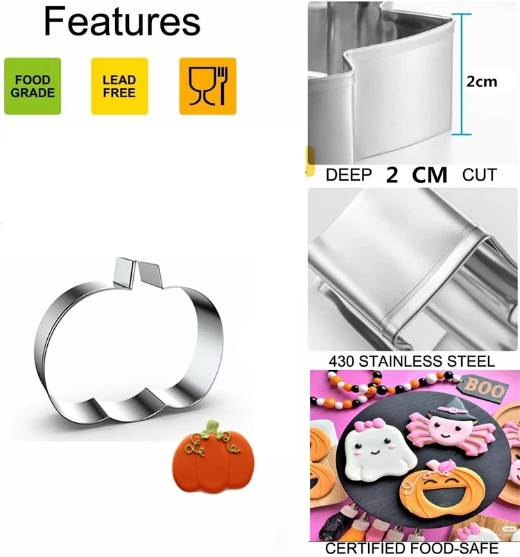 LMETJMA 12-teiliges Halloween-Ausstechformen-Set aus Edelstahl, Fledermaus-Geist-Ausstecher, Formen, Halloween-Ausstecher, Stempel JT553 – Detail 5