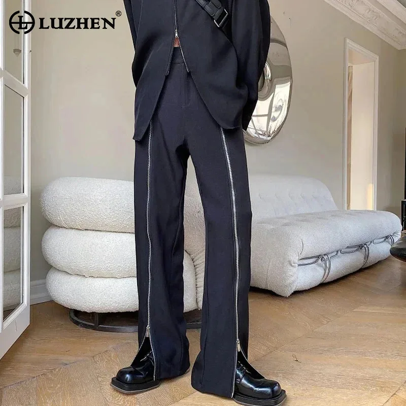 

LUZHEN 2024 весенние модные Элегантные Дизайнерские повседневные брюки на молнии высокого качества, модные оригинальные мужские брюки LZ2322