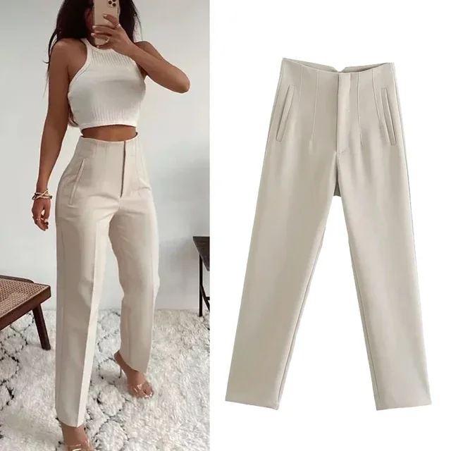 Traf Fashion Office Wear High Waist Pants For Women Formal Pants Office Outfits Pencil Trousers Black.jpg