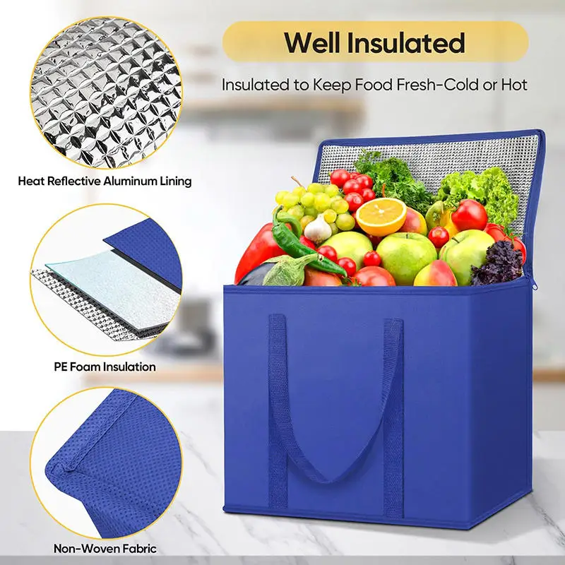 Foldable Insulated Reusable Soft Cooler Bag with Large Capacity for Hot and Cold Food Delivery