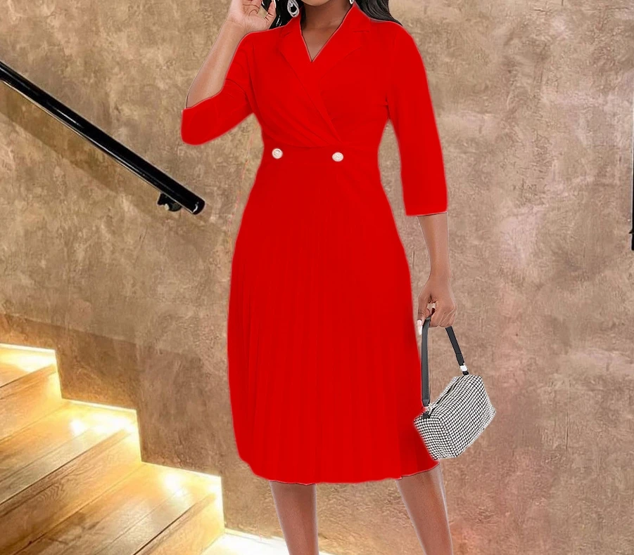 

Women's Fashion Notched Collar Solid Pleated Dress Temperament Commuting Urban Style New Spring Female Elegant Blazer Dresses