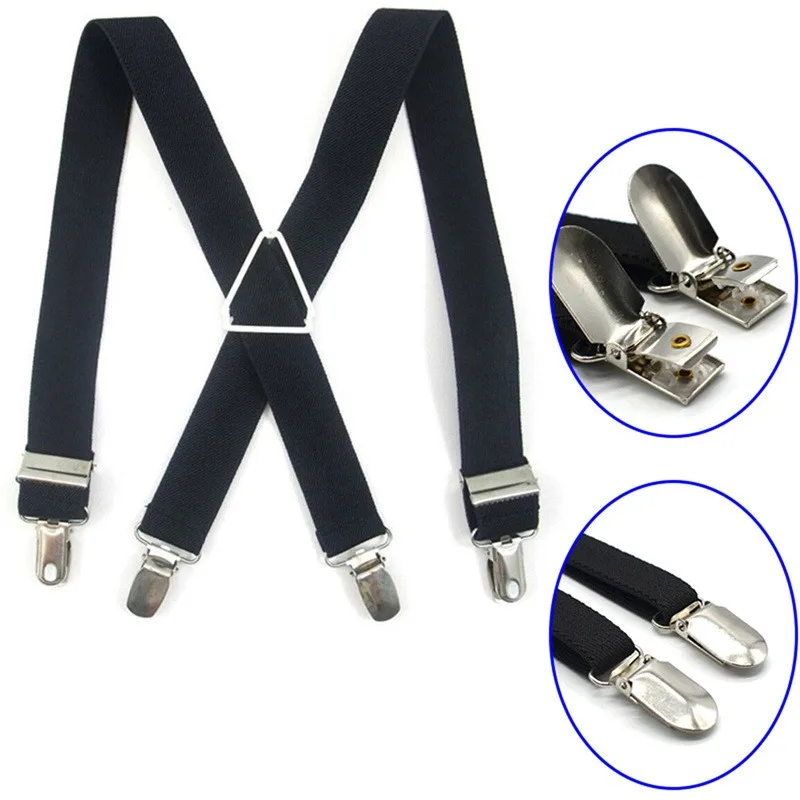 Work Suspenders 2025 Men Adjustable Elastic X Back Women Suspender For Trousers 2.5CM Width 4 Clips Back Braces