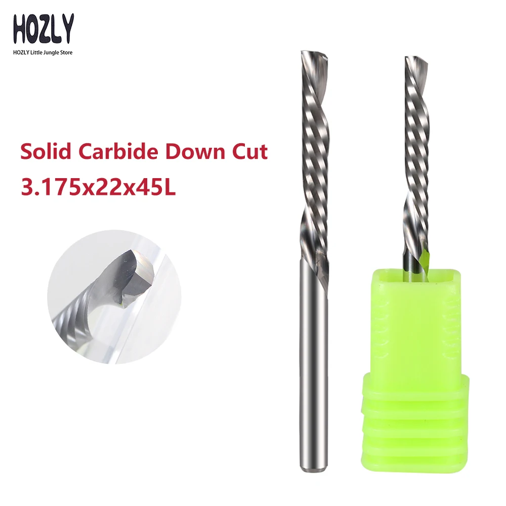 

10PCS 3.175x22x45L Down Cut Tools Carbide Milling Cutter Single Flute Engraving Tool Router Bit for Wood CNC Tungsten Steel Bit