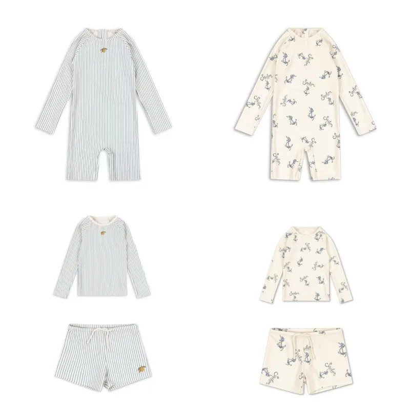 Boys Swimwears Striped Lemon Long Sleeved Swimsuit Seahorse Baby Swimwear Boy Beach Shorts kids Vacation Sunscreen Swimsuits