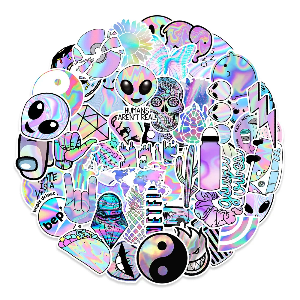 

10/30/50PCS Popular Laser Sticker Package Skateboard Guitar Decoration DIY Laptop New Cartoon Waterproof Graffiti Decal Wholesal