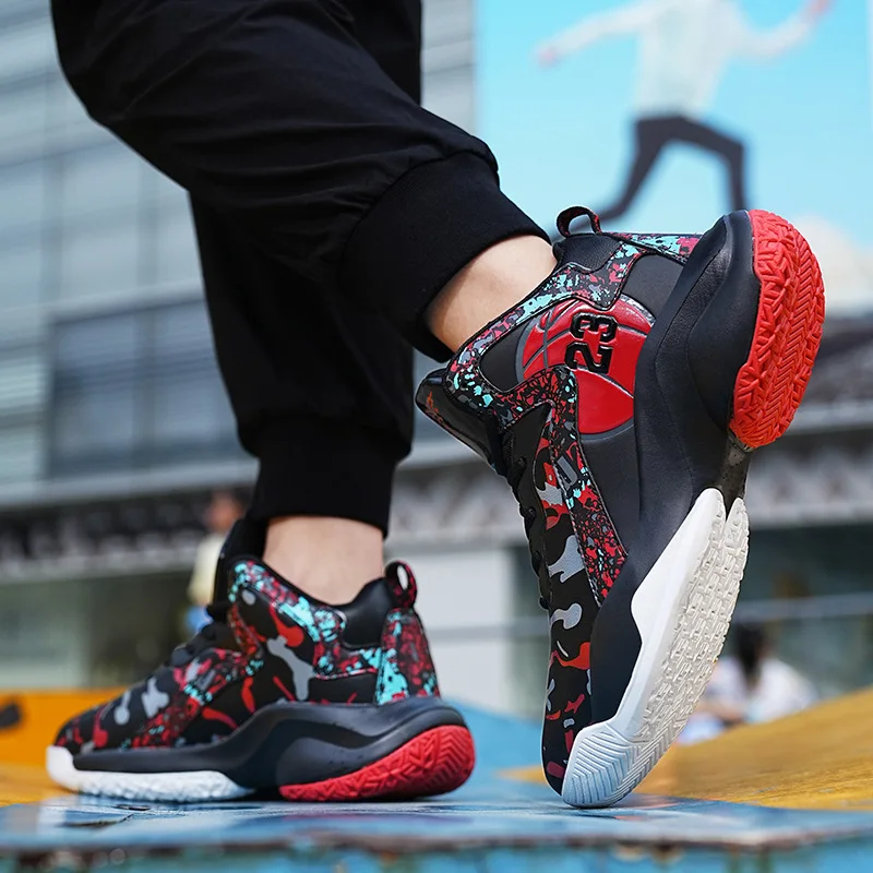 Fashion Men High-top Basketball Shoes Cushioning Light Basketball Sneakers Portable Breathable No-Slip Casual Outdoor Men Shoes