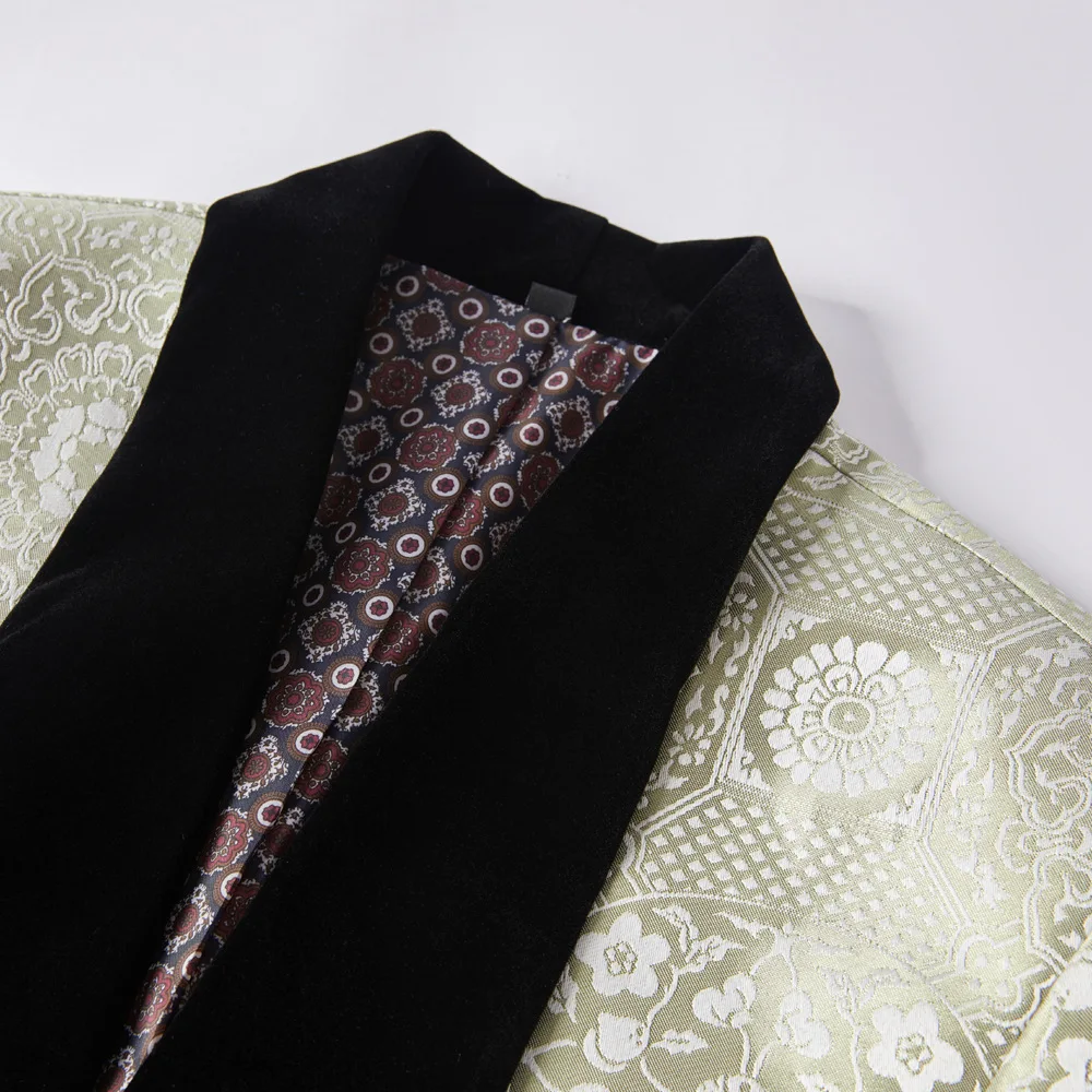 Elegant Jacquard Velvet Mens Suit Blue Shawl Collar Wedding Dress Slim Fit Jacket Pants Business Banquet Male 2 Piece Blazer Set