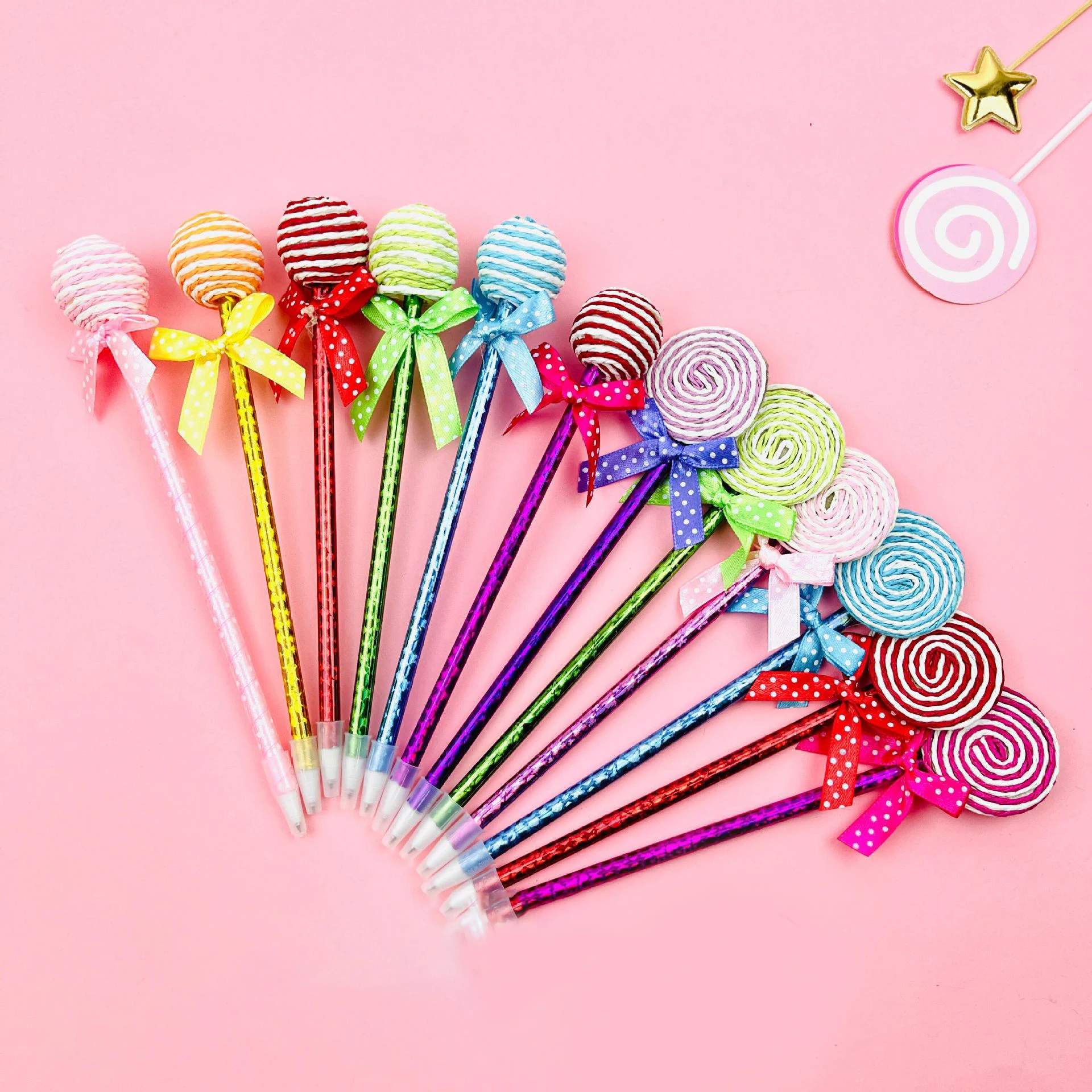 

12 Pieces Ballpoint Pen For School Supply Creative Novel Office Gift Chancery Lollipop Candy Stationery Flat Gift