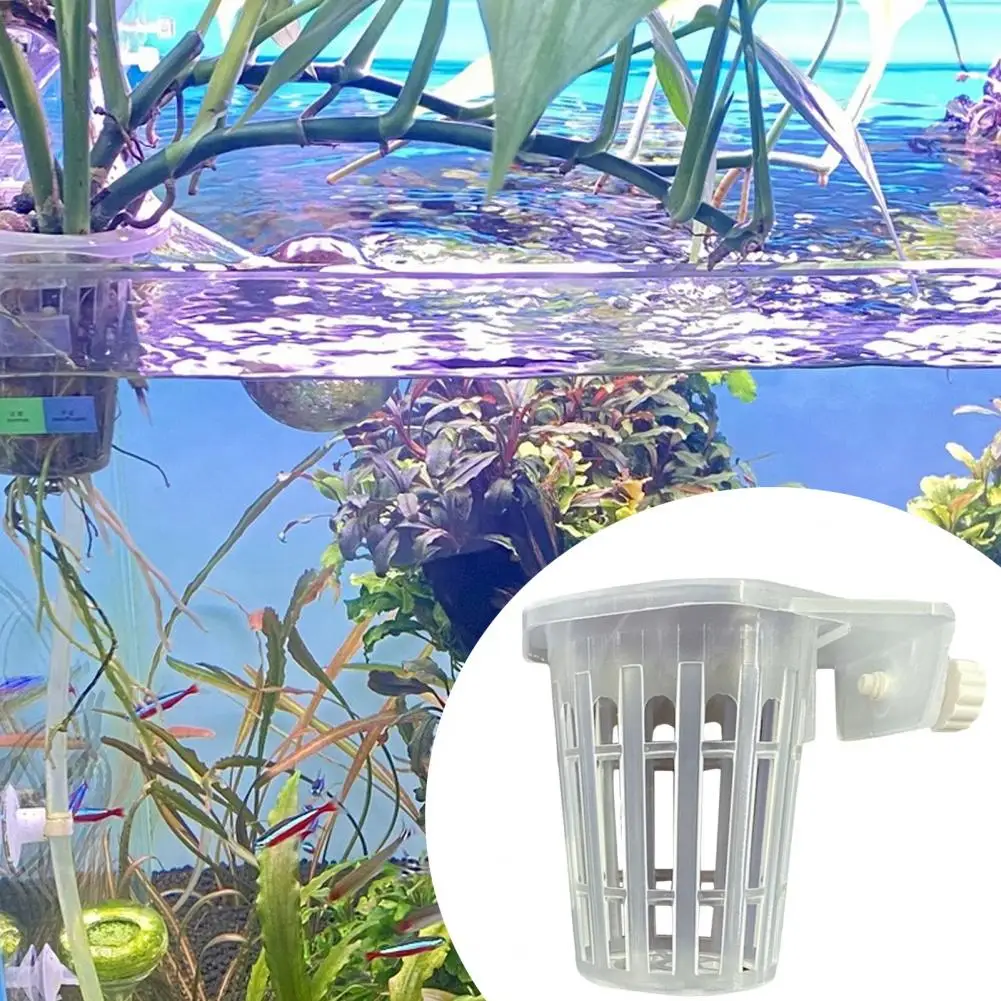 2Pcs Wall-Mounted Aquarium Plant Holder Aquatic Plant Hanger Fish Tank Basket Rack Hydroponic Plants Stand Decor Plastic Planter