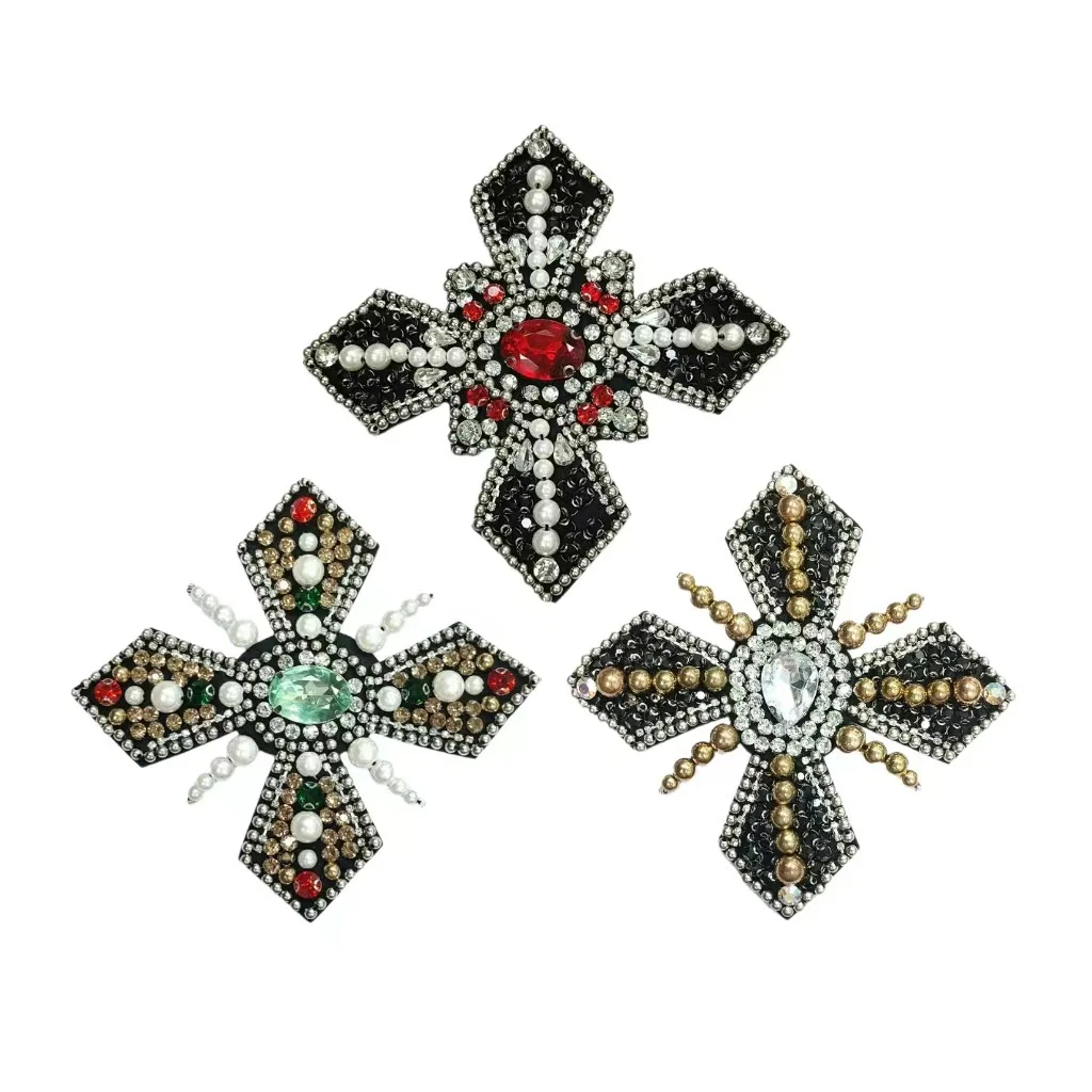 1pcs Handmade bead sewing crystal glass diamond cross fabric stickers DIY clothing accessories patch fabric stickers