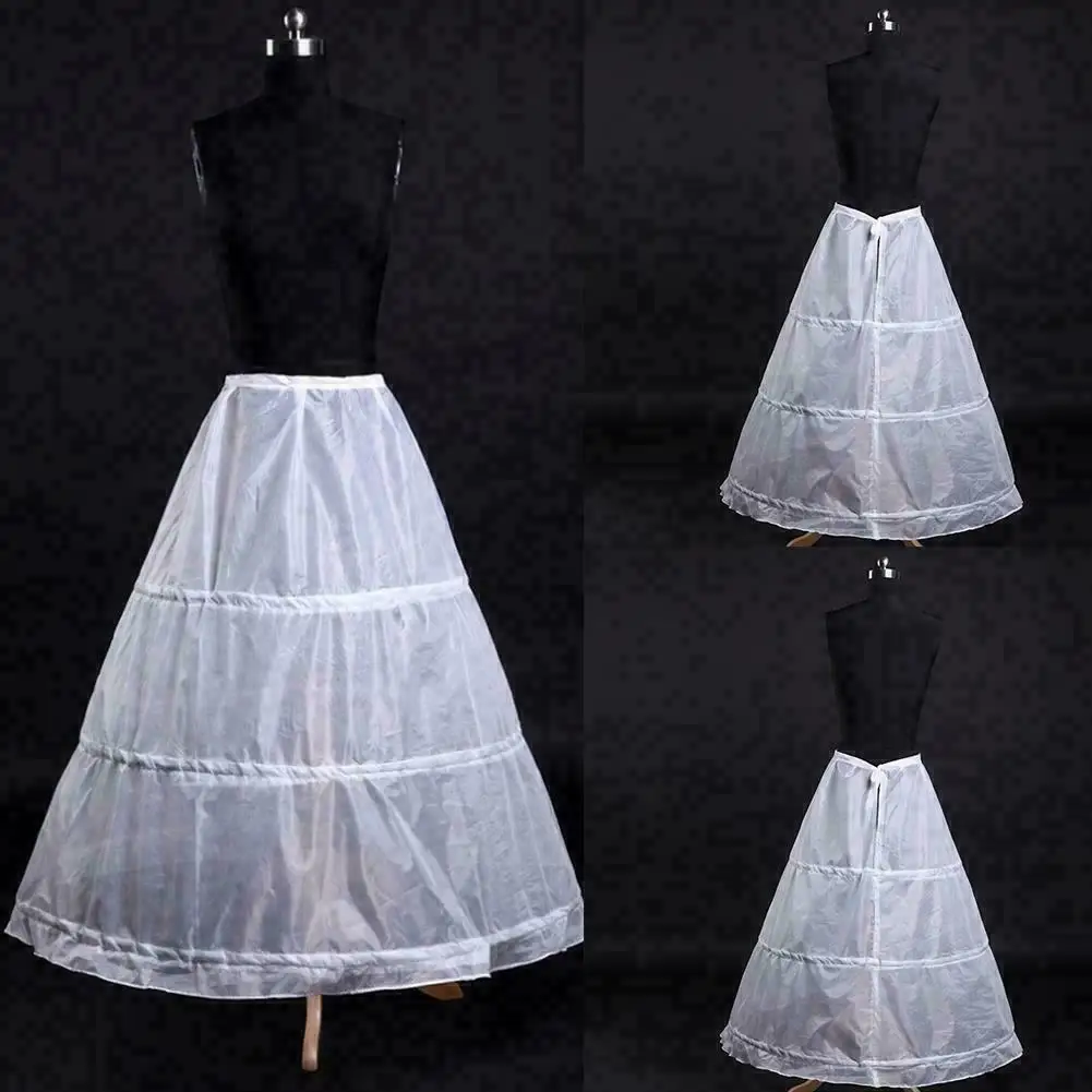 

3-Hoop A-Line White Long Dress Wedding Gown Petticoat Slips Underskirt