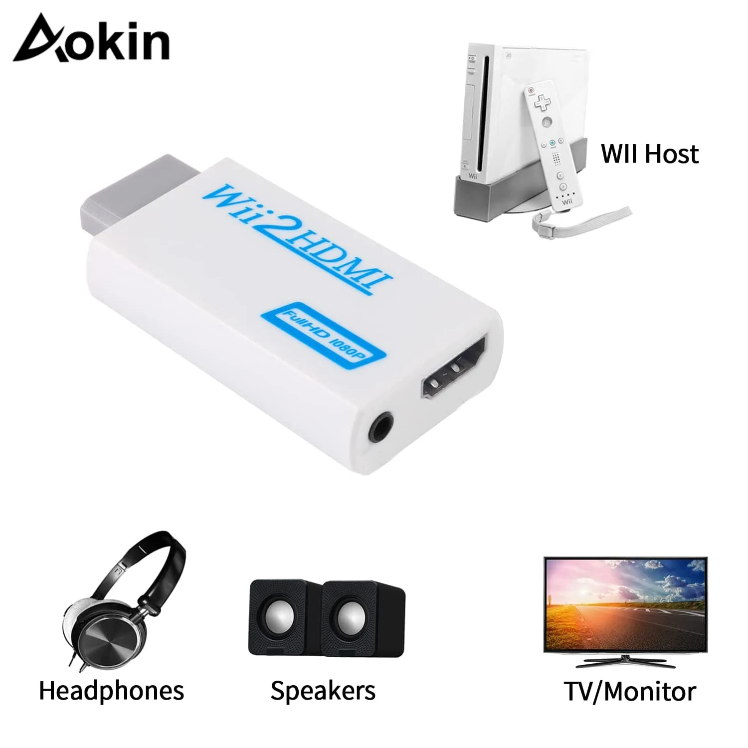 Wii to HDMI Converter 1080P for Full HD Device Wii HDMI Adapter with 3,5mm  Audio Jack&HDMI Output for Nintendo Wii/ Wii U/HDTV