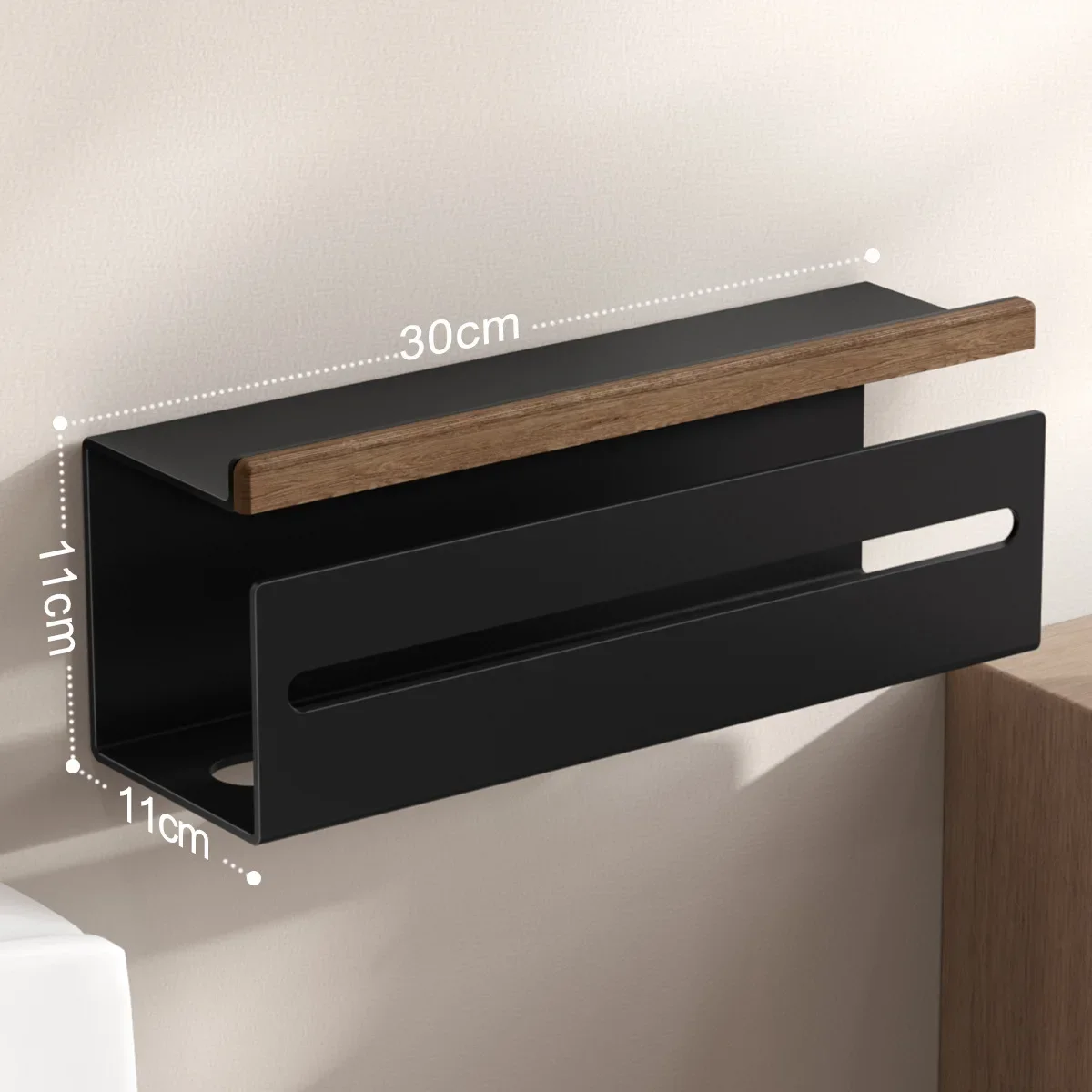 Walnut Wooden Paper Towel Holder Bathroom Toilet Paper Box No Drilling Handkerchief Face Wash Paper Holder Storage Rack 4